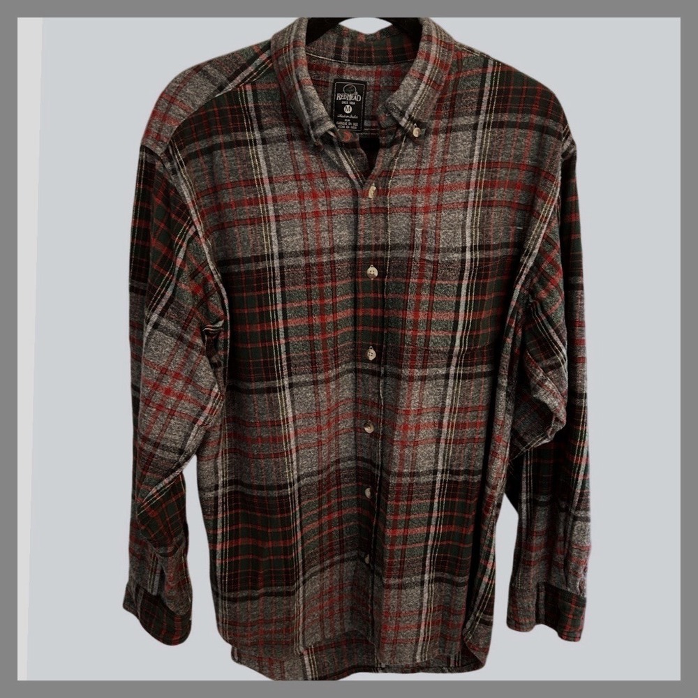 Redhead Flannel Shirt Grey, Red, Blue Button Up Long‎ Sleeve Casual Sz. M Unisex